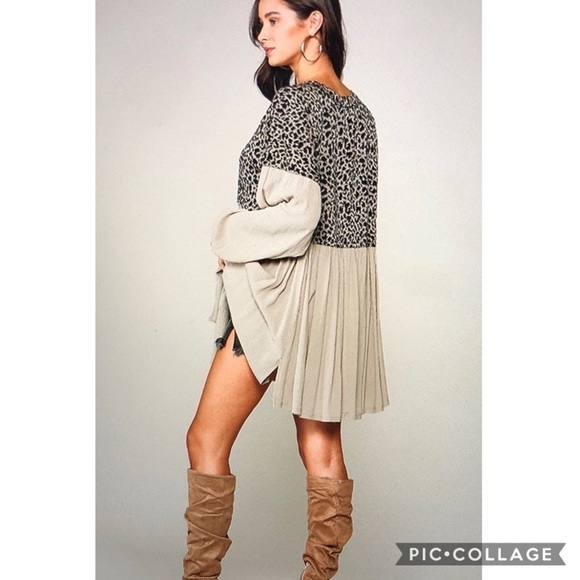 Taupe Pleated Swing Top - Picture 2 of 4